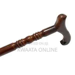 Wooden Mobility Walking Cane Stick With Curved Handle With Rubber Base