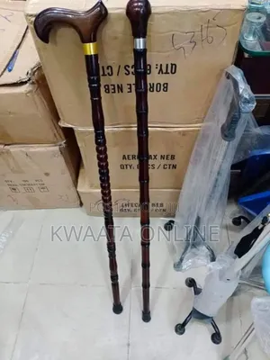 Wooden Mobility Walking Cane Stick With Curved Handle With Rubber Base