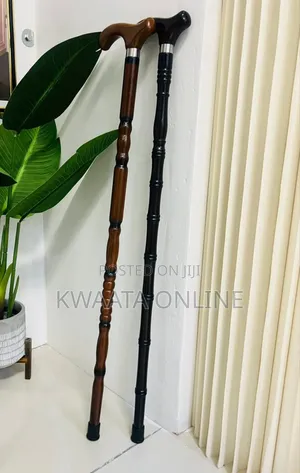 Wooden Mobility Walking Cane Stick With Curved Handle With Rubber Base