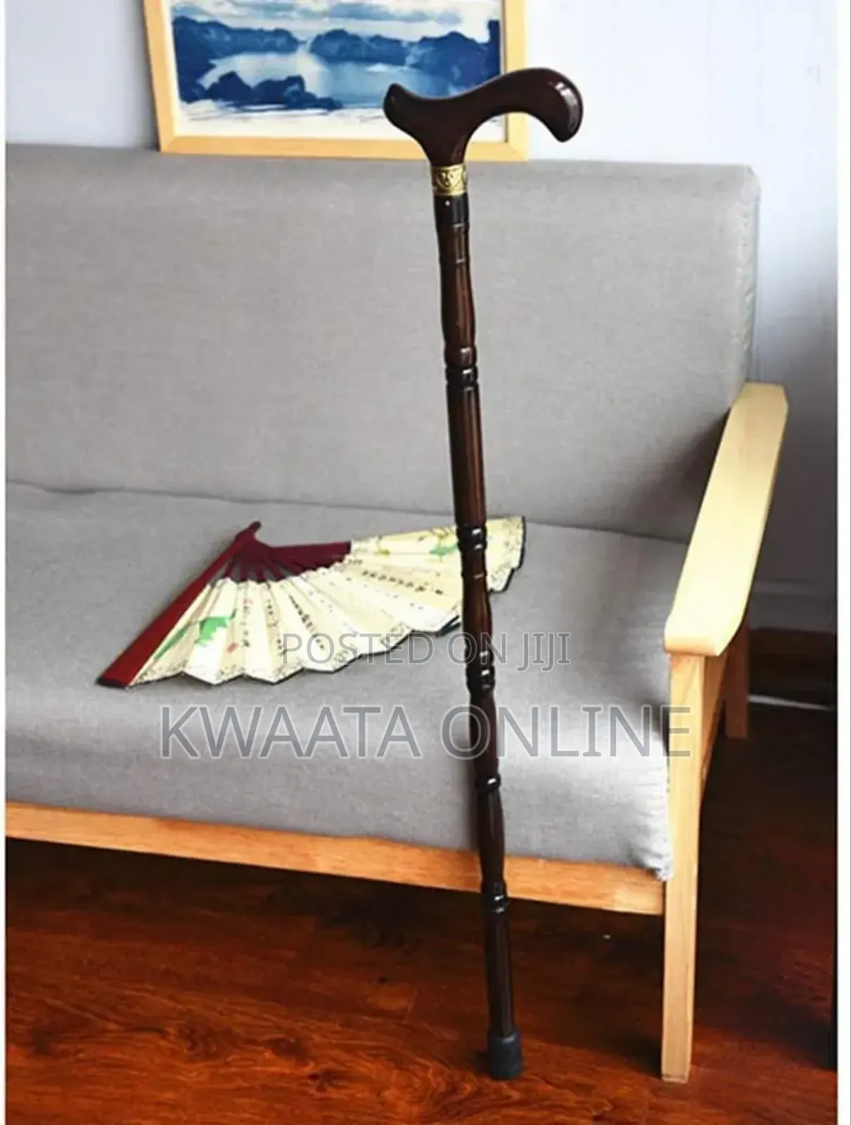 Wooden Mobility Walking Cane Stick With Curved Handle With Rubber Base