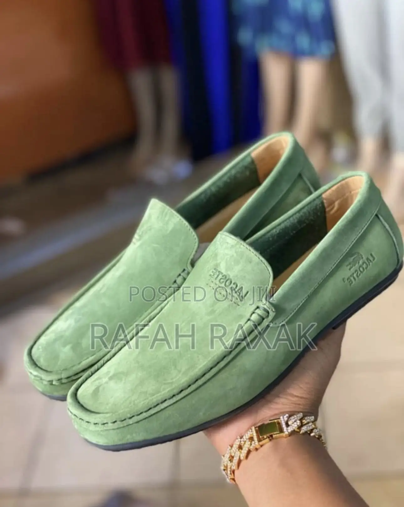 Original Men’S Green Lacoste Flat Sole Moccasin Loafers