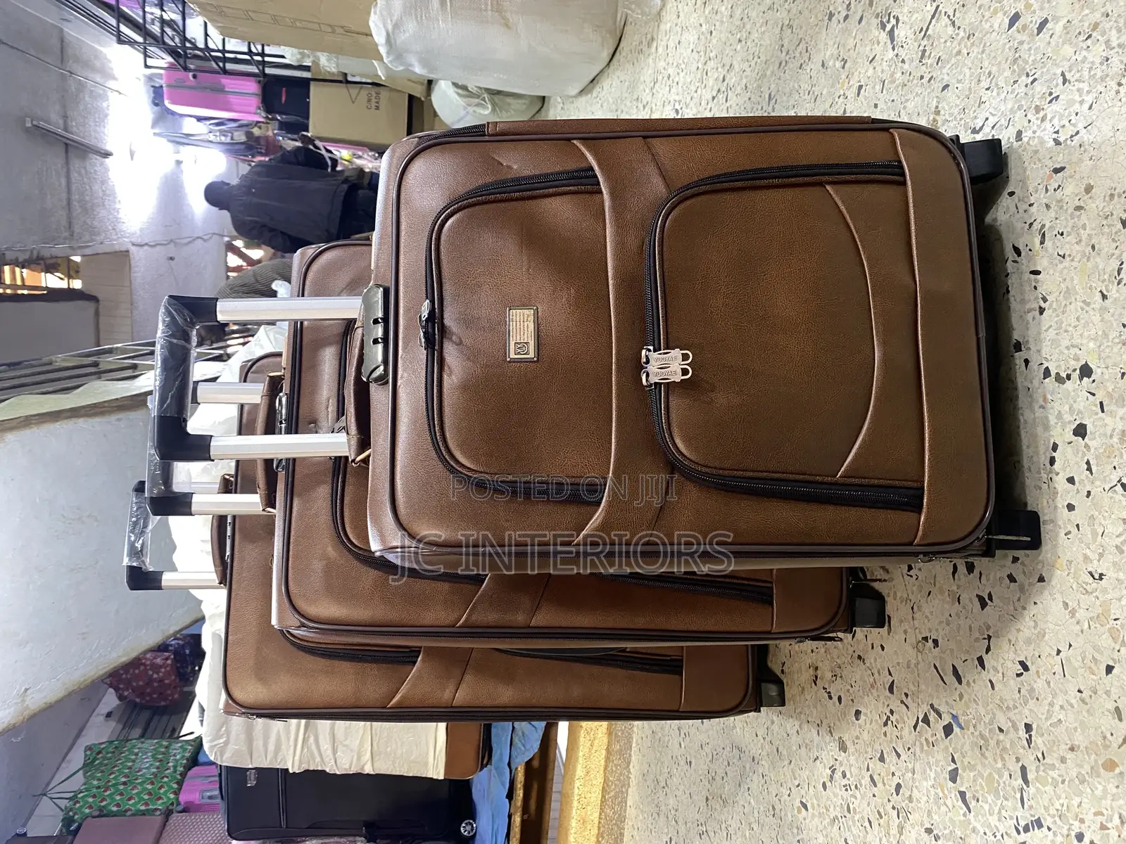 Leather Suitcases - 3 Pieces Set - Brown Colour