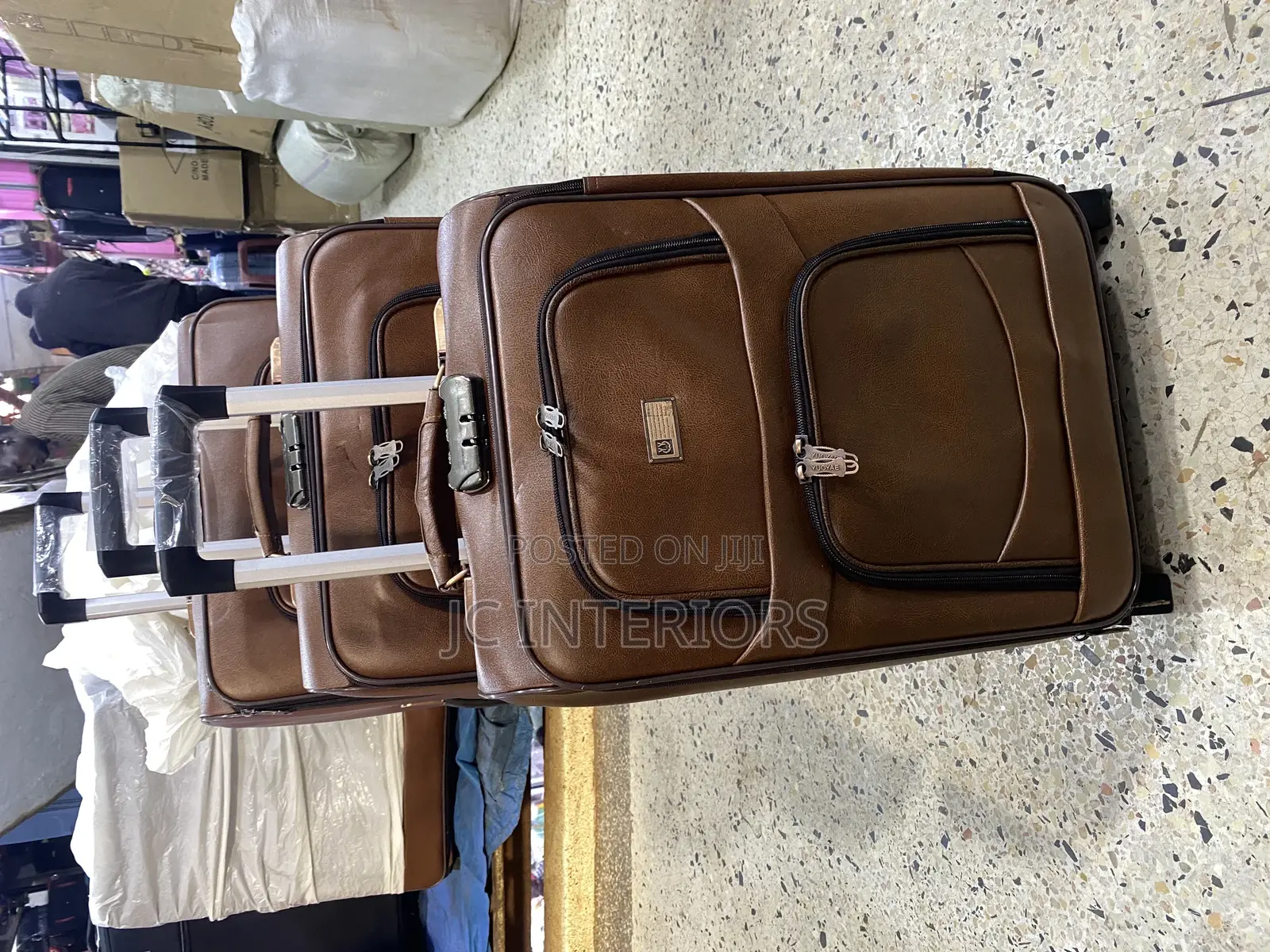 Leather Suitcases - 3 Pieces Set - Brown Colour