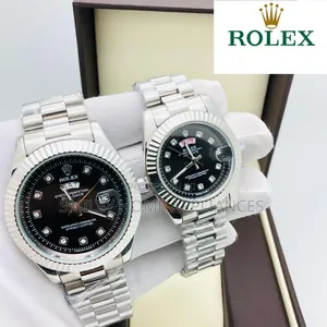 Black Face Stainless Steel Couples' Rolex Wrist Analog Time Piece
