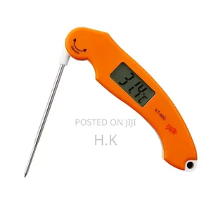 LCD Digital Kitchen Cooking Meat Thermometer Orange Foldable
