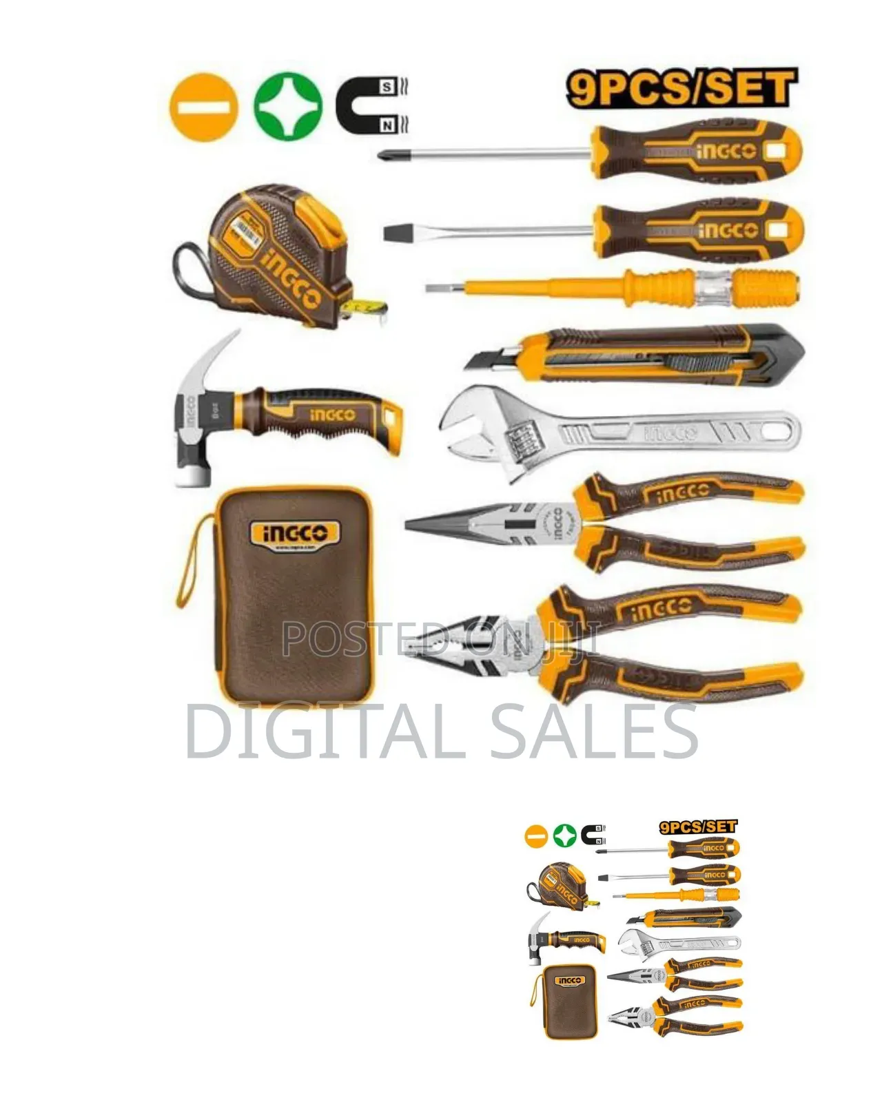Ingco 9 Pieces Tool Kit With Portable Tool Bag