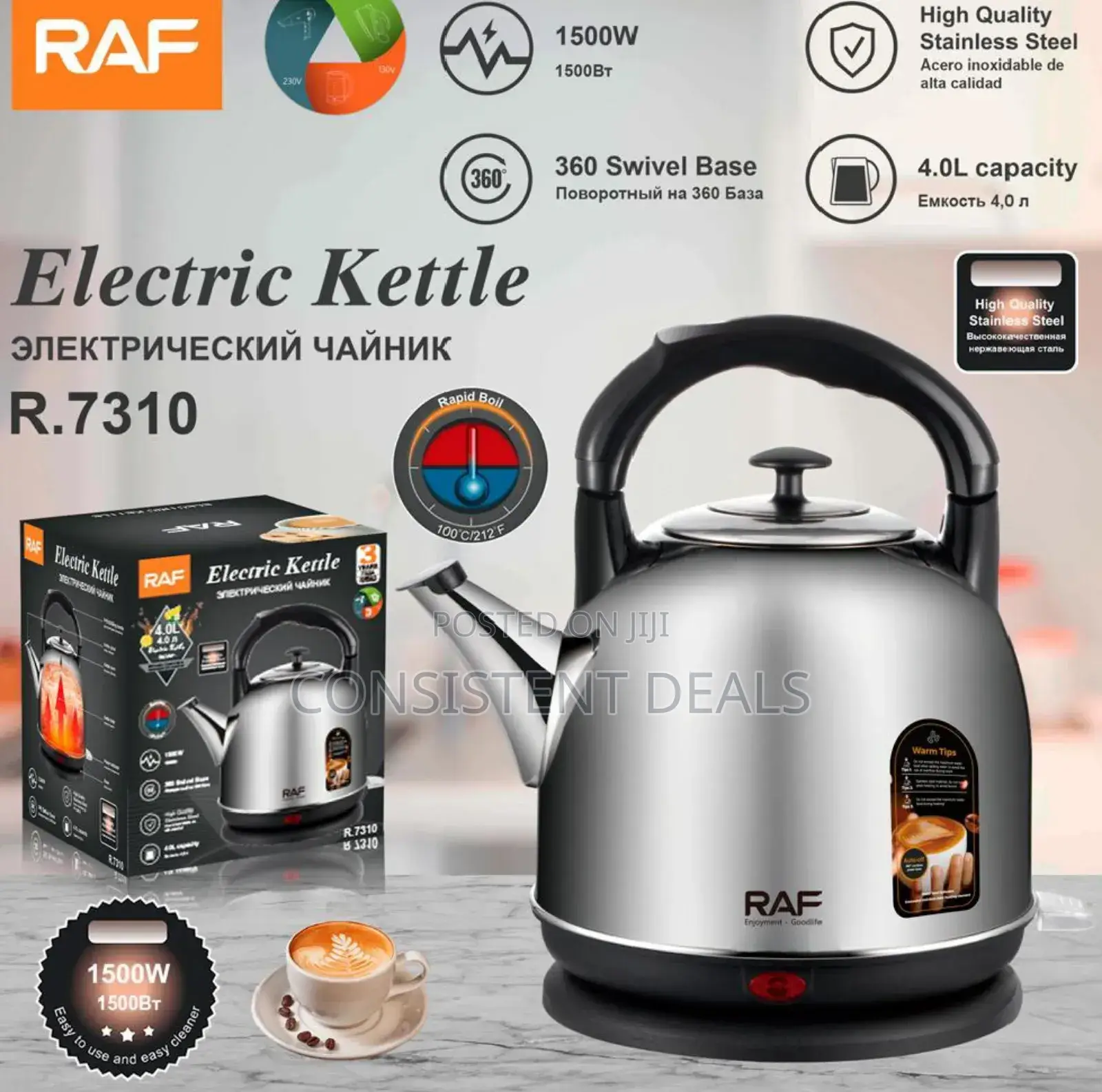 Raf 4.0l 1500watts Electric Kettle