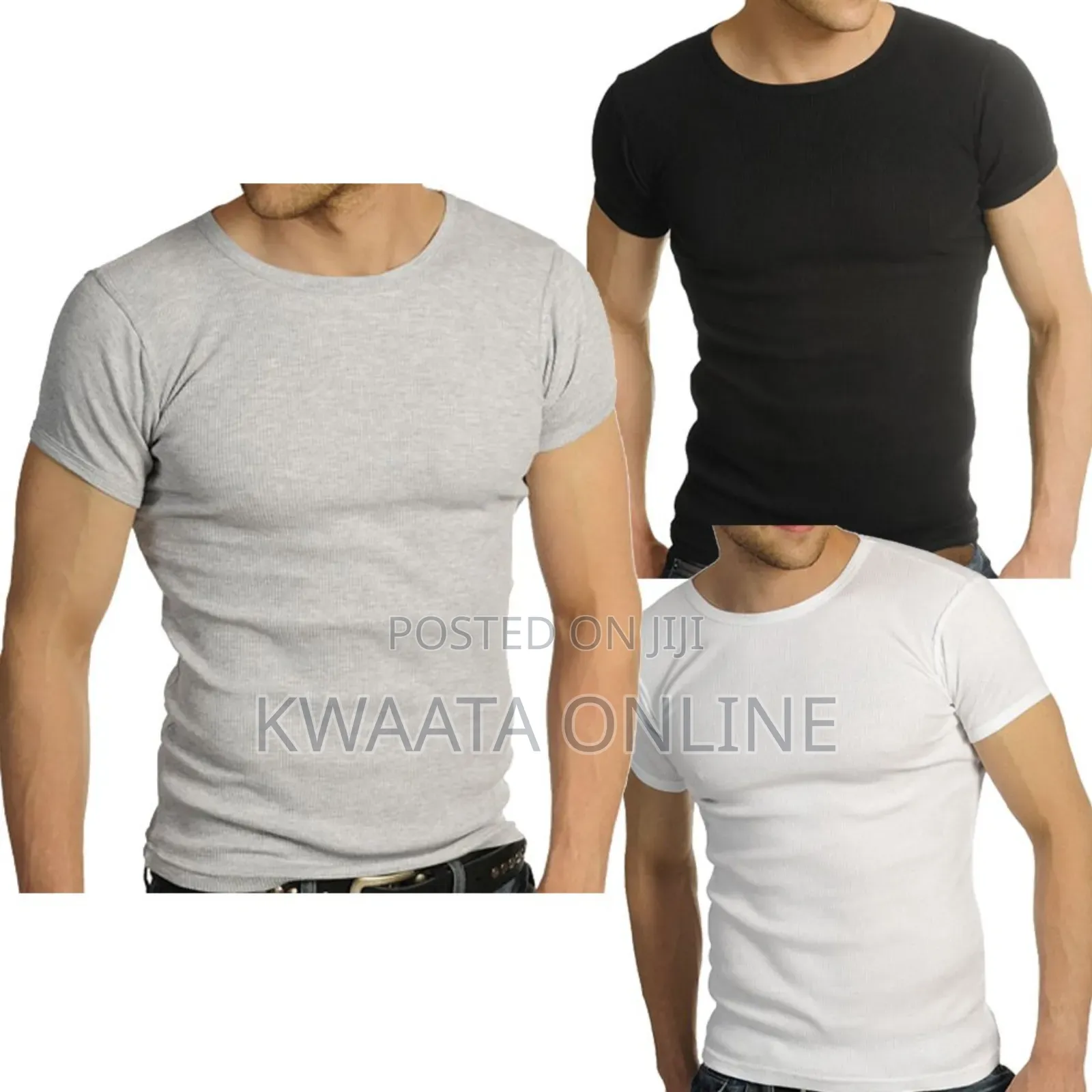 Yarrison Undershirts Round Neck Crew White, Black, Grey 3 Piece Pack