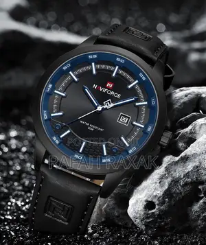 Original Men’S Black/Blue Naviforce Quartz Leather Watch