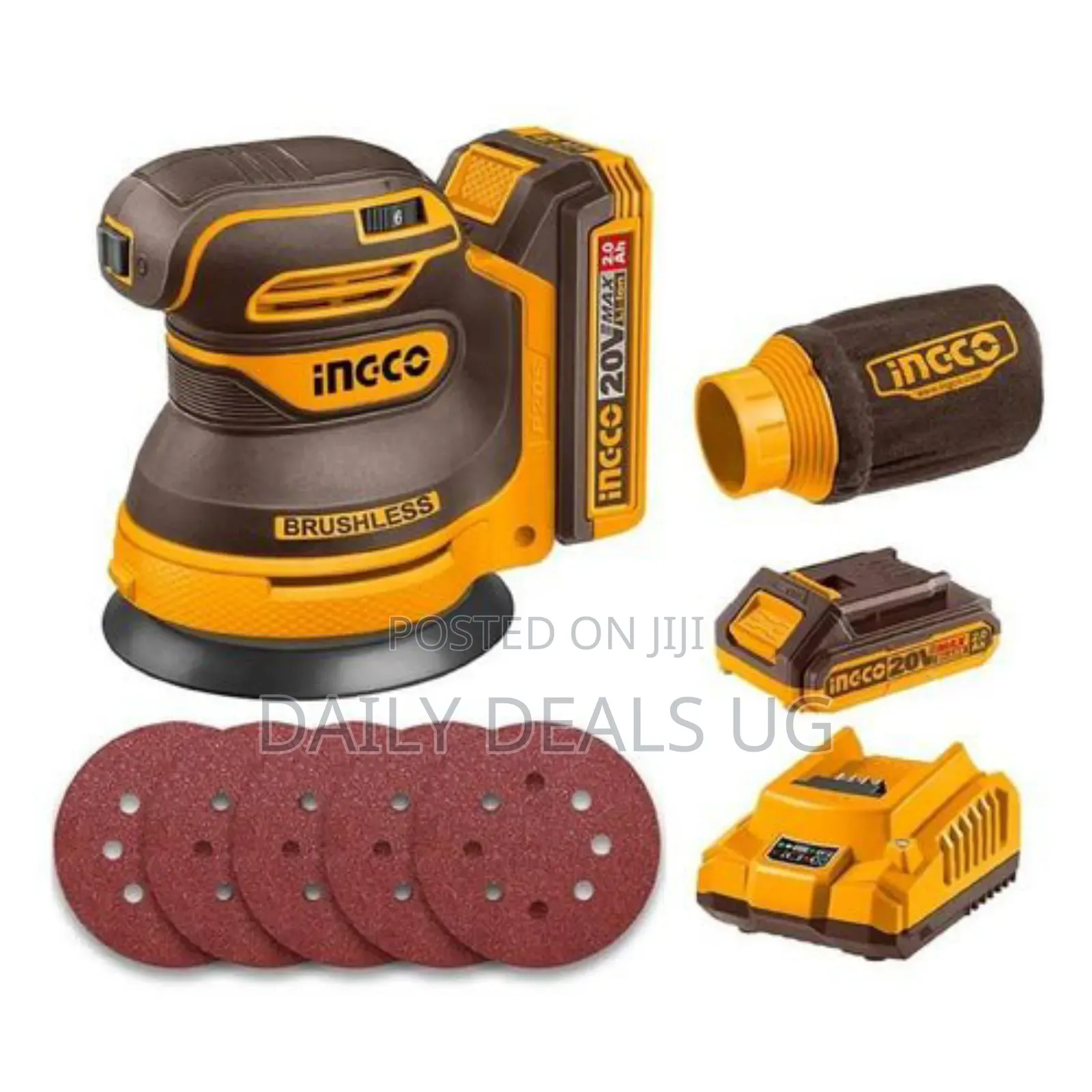 Ingco 20v Cordless Random Orbit Sander 125mm, Brushless