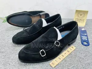 Original Men’S Black Suede Franco Banetti Double Monk Strap Loafers