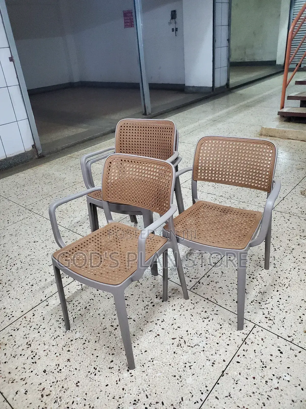 Stackable Gray Plastic Chairs Textured