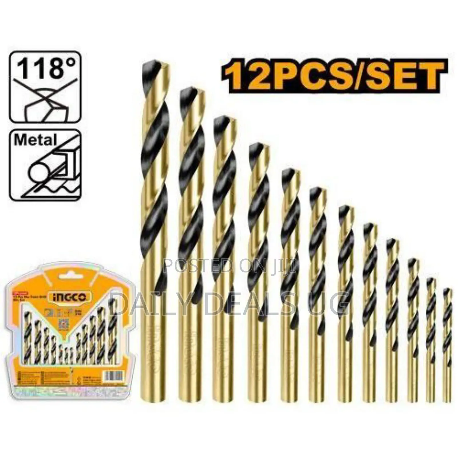 Ingco 12pcs HSS Twist Drill Bits Set-Black Gold