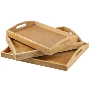 Bamboo Serving Trays Set of 3 With Handles