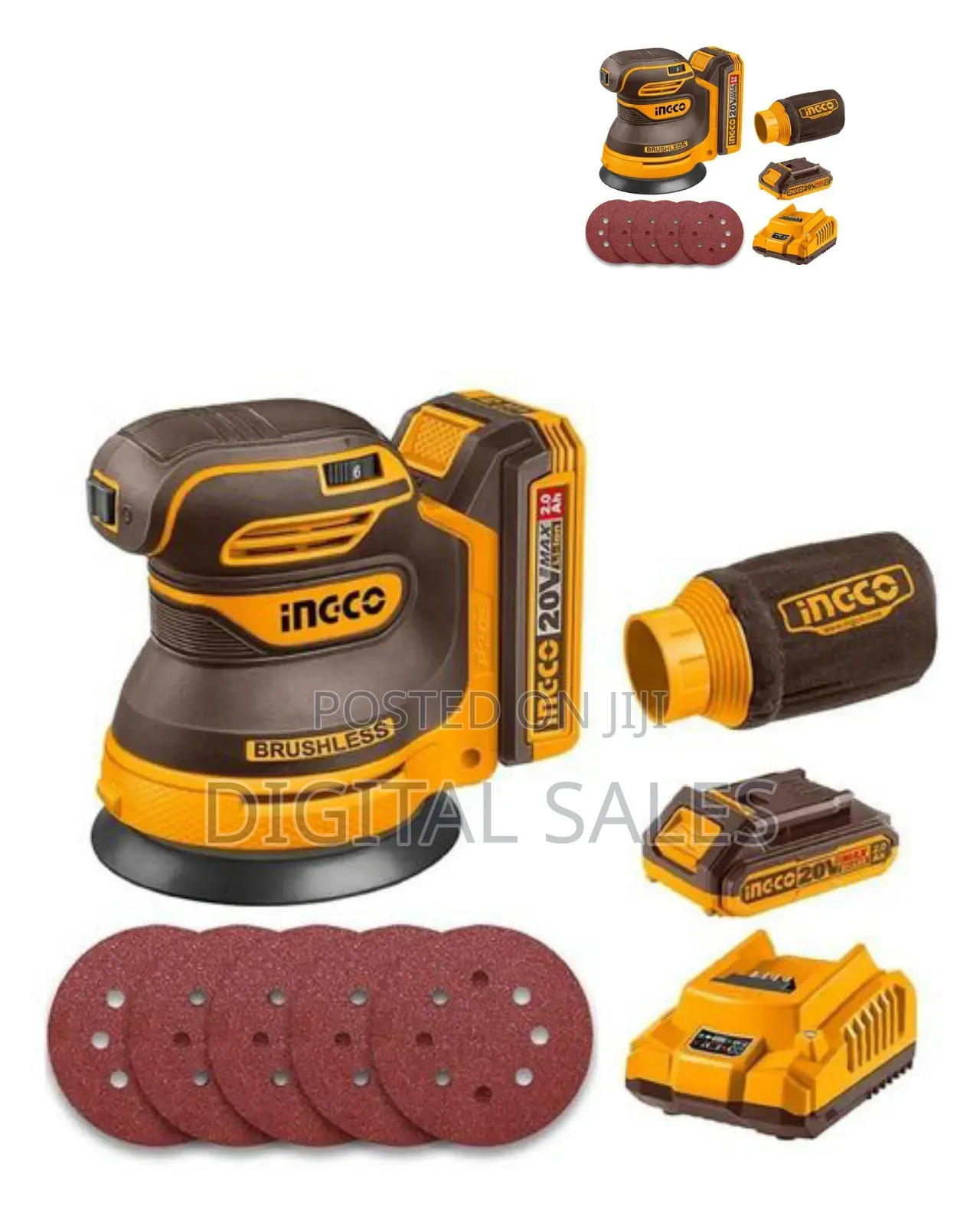 Ingco 20v Cordless Brushless Random Orbit Sander 125mm