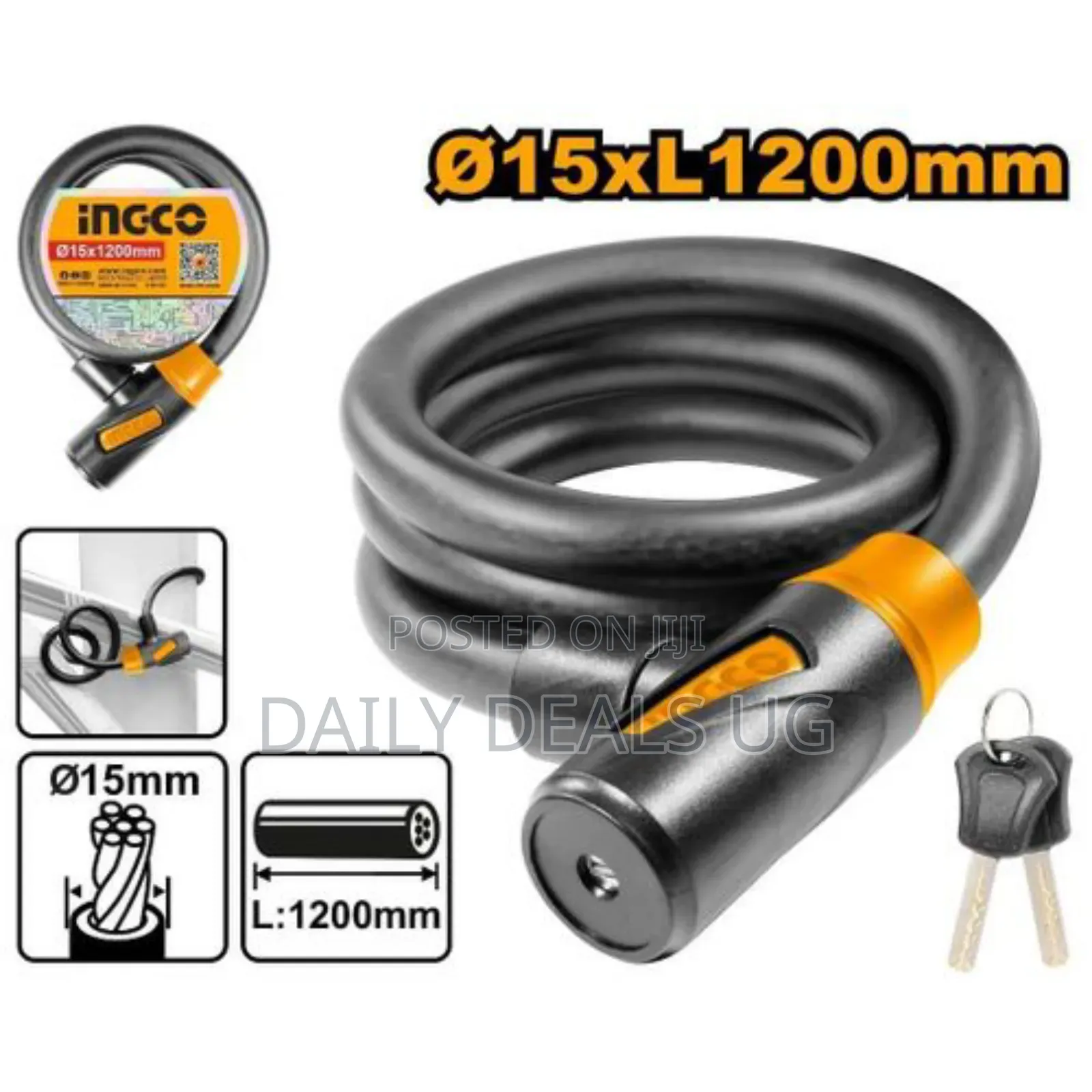 Ingco Keyed Bicycle Lock Dbk151201 15x1200m-black