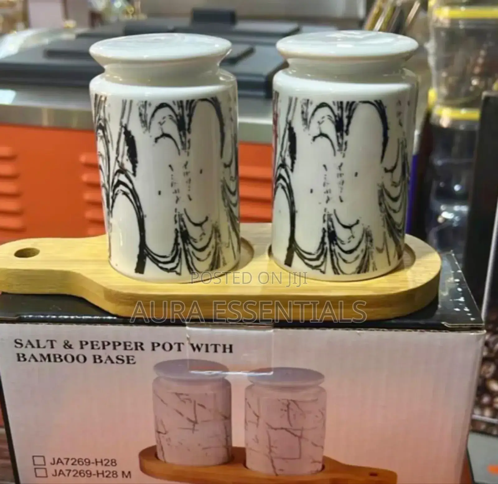Salt and Pepper Shakers With Bamboo Wood Tray
