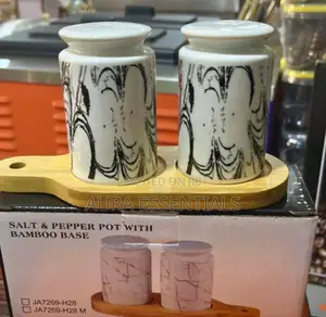 Salt and Pepper Shakers With Bamboo Wood Tray