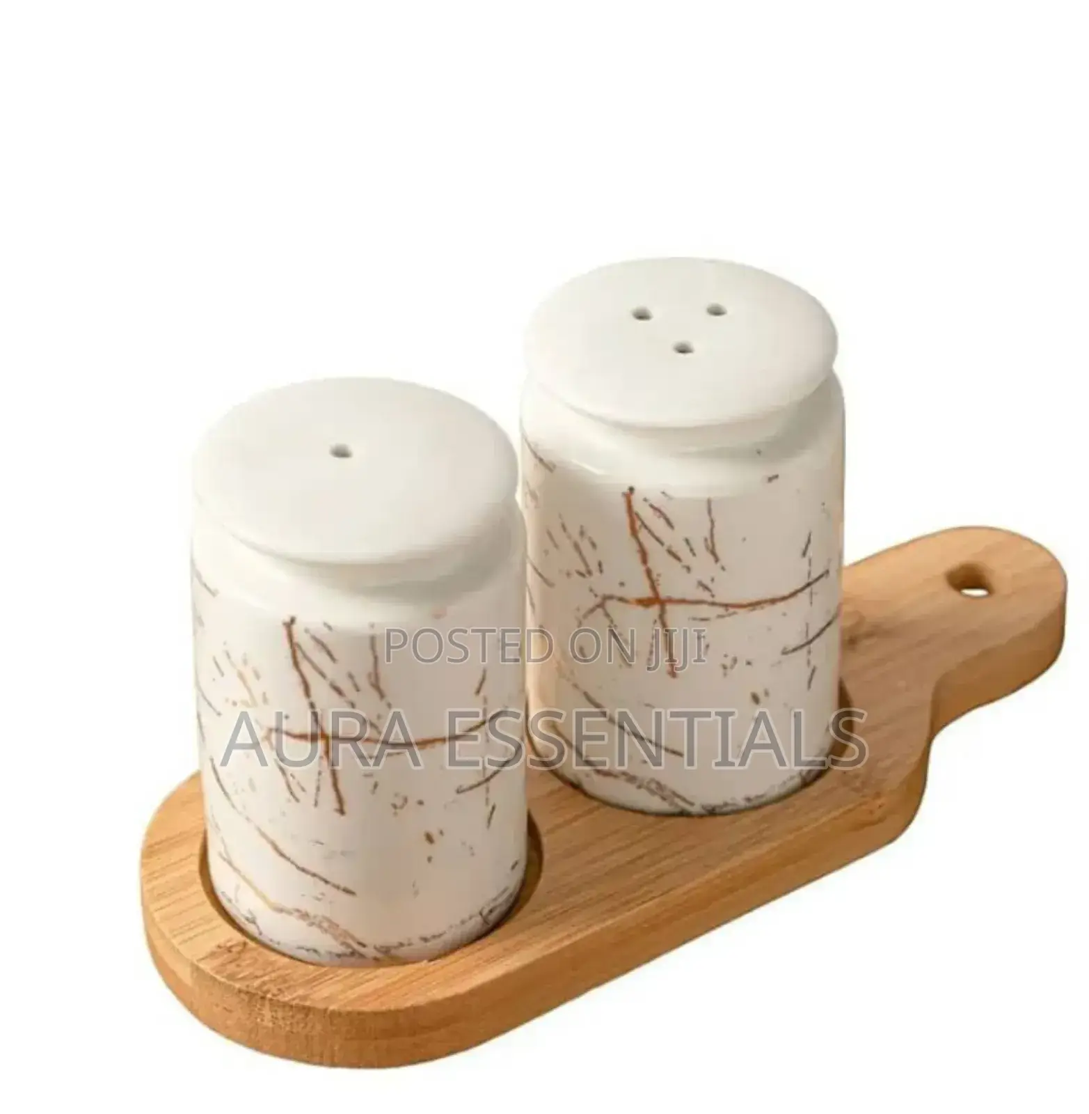 Salt and Pepper Shakers With Bamboo Wood Tray