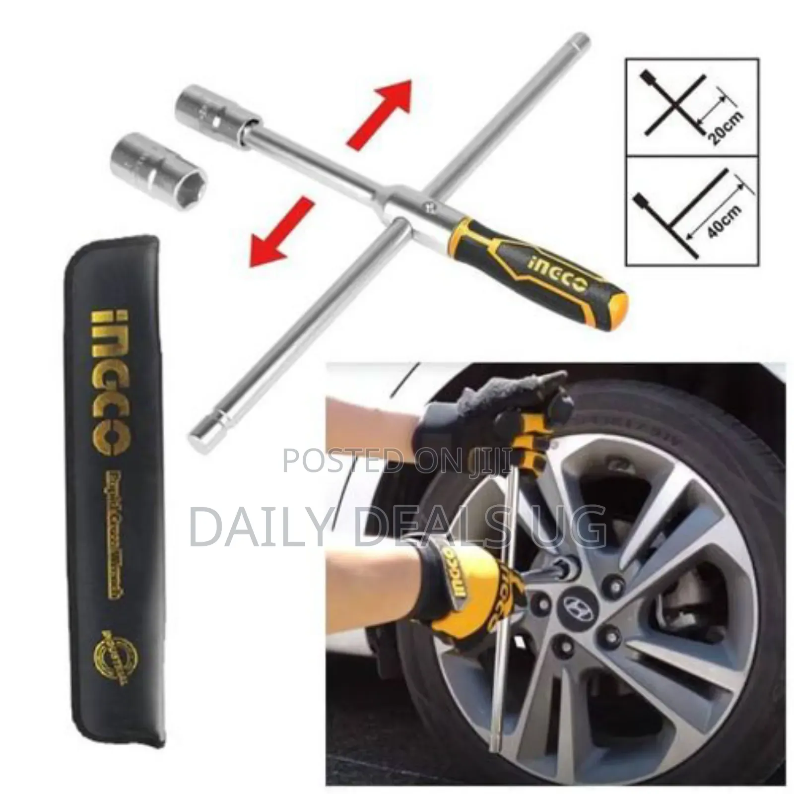 Ingco Hrcw40231 Rapid Cross Wrench-16", 4piece 1/2" Socket Set