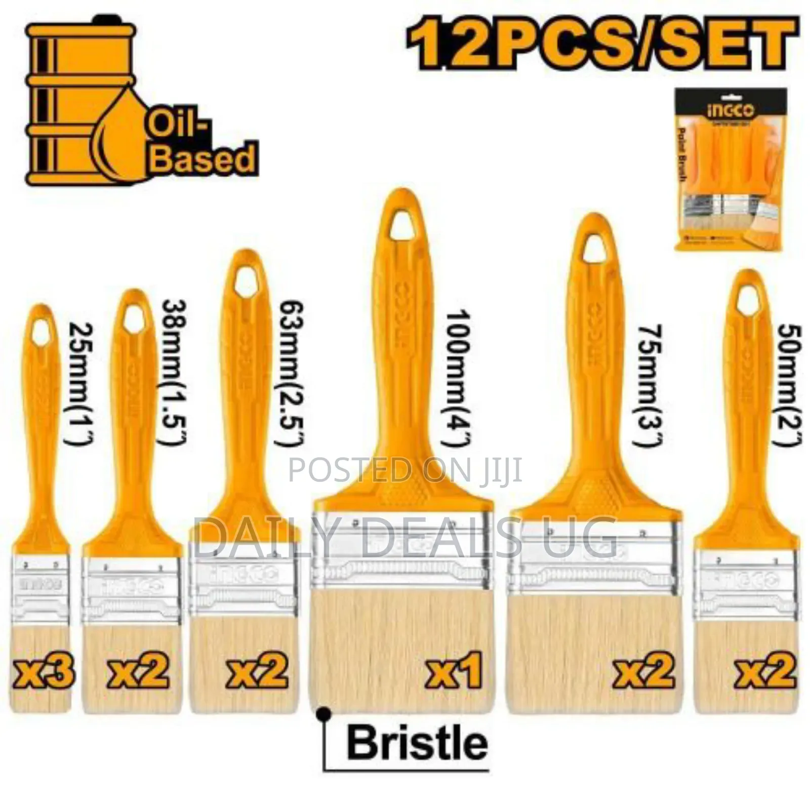 Ingco 12 Pieces Paint Brush Set-Orange