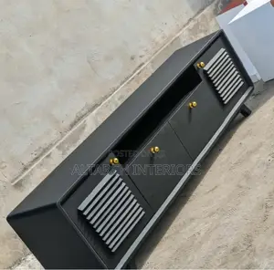 Modern Dark Grey Tv Stand With 2 Drawers and 2 Opening Shatters
