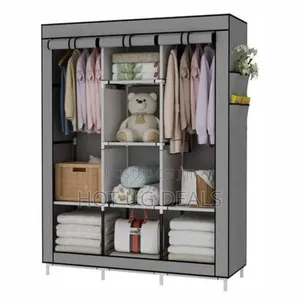3 Column Metal Cloth Wardrobe(Not Assembled) With Stronger Pipes
