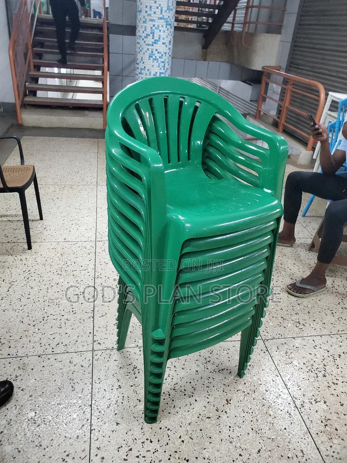 Green Stackable Plastic Chairs Armed