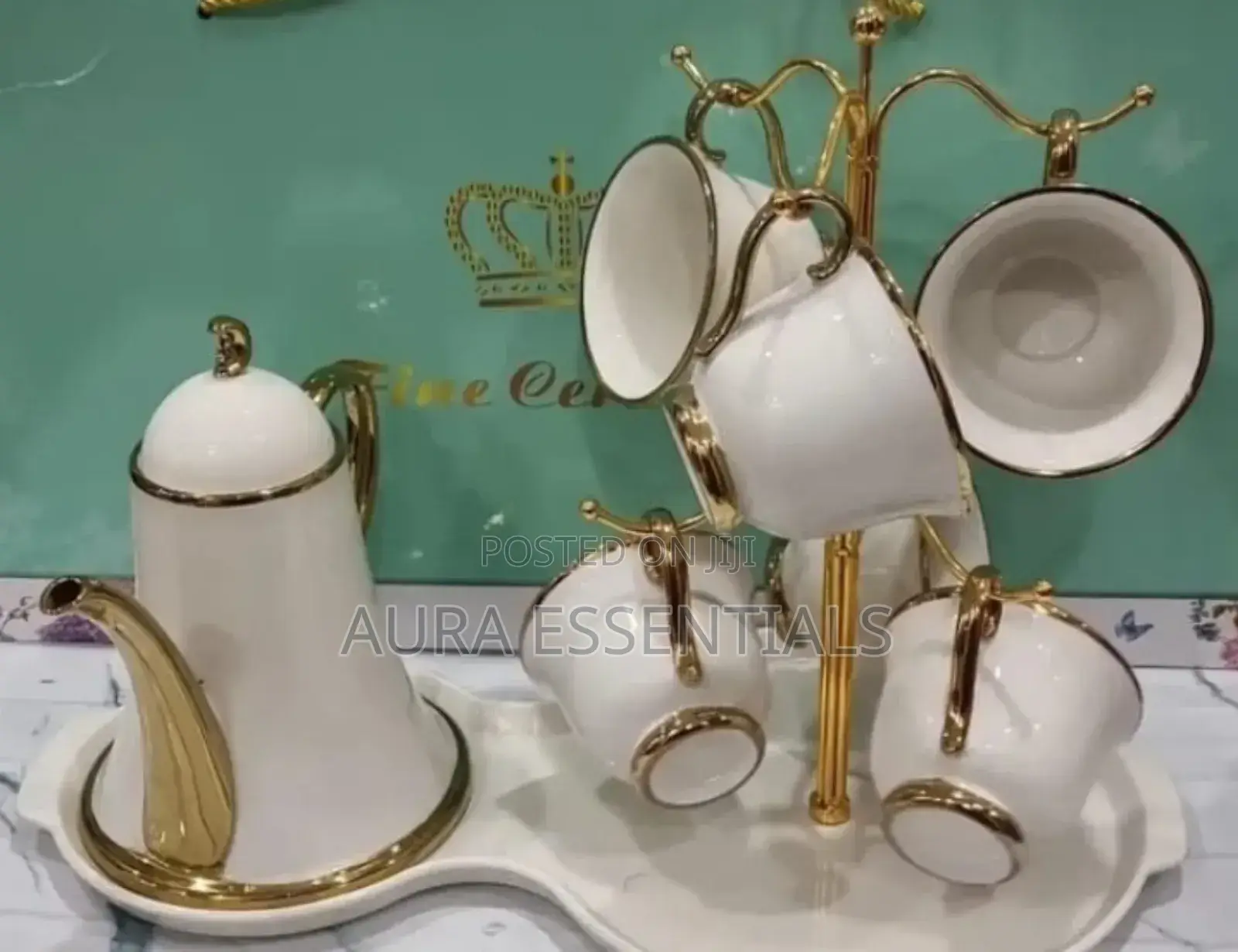 9-Piece Tea Set With a Cup Stand White