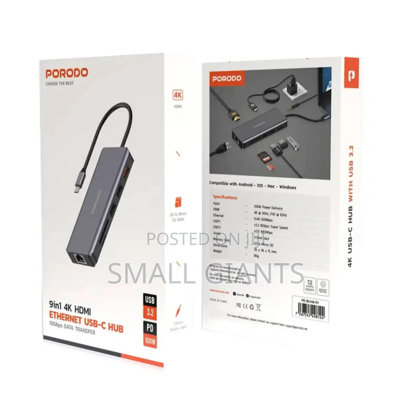 Porodo 9 in 1 Ethernet Usb -C Hub