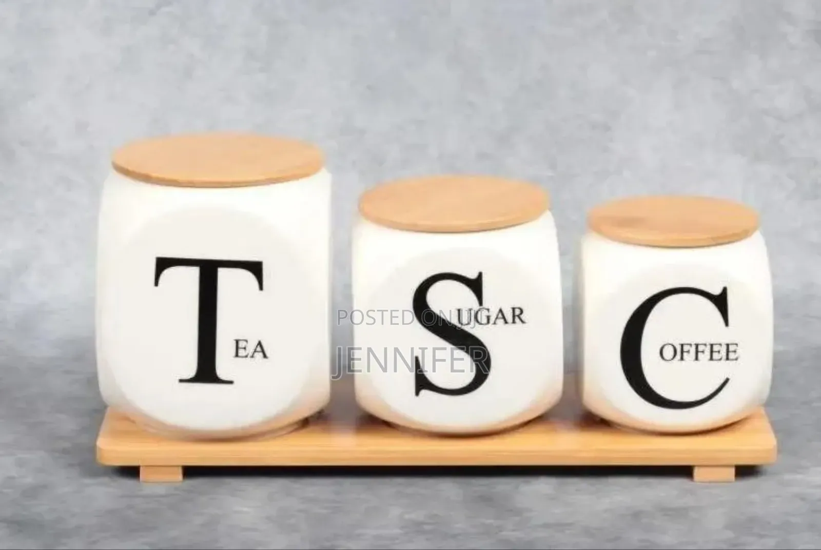 Modern Ceramic Jar Set With a Bamboo Stand