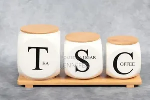 Modern Ceramic Jar Set With a Bamboo Stand