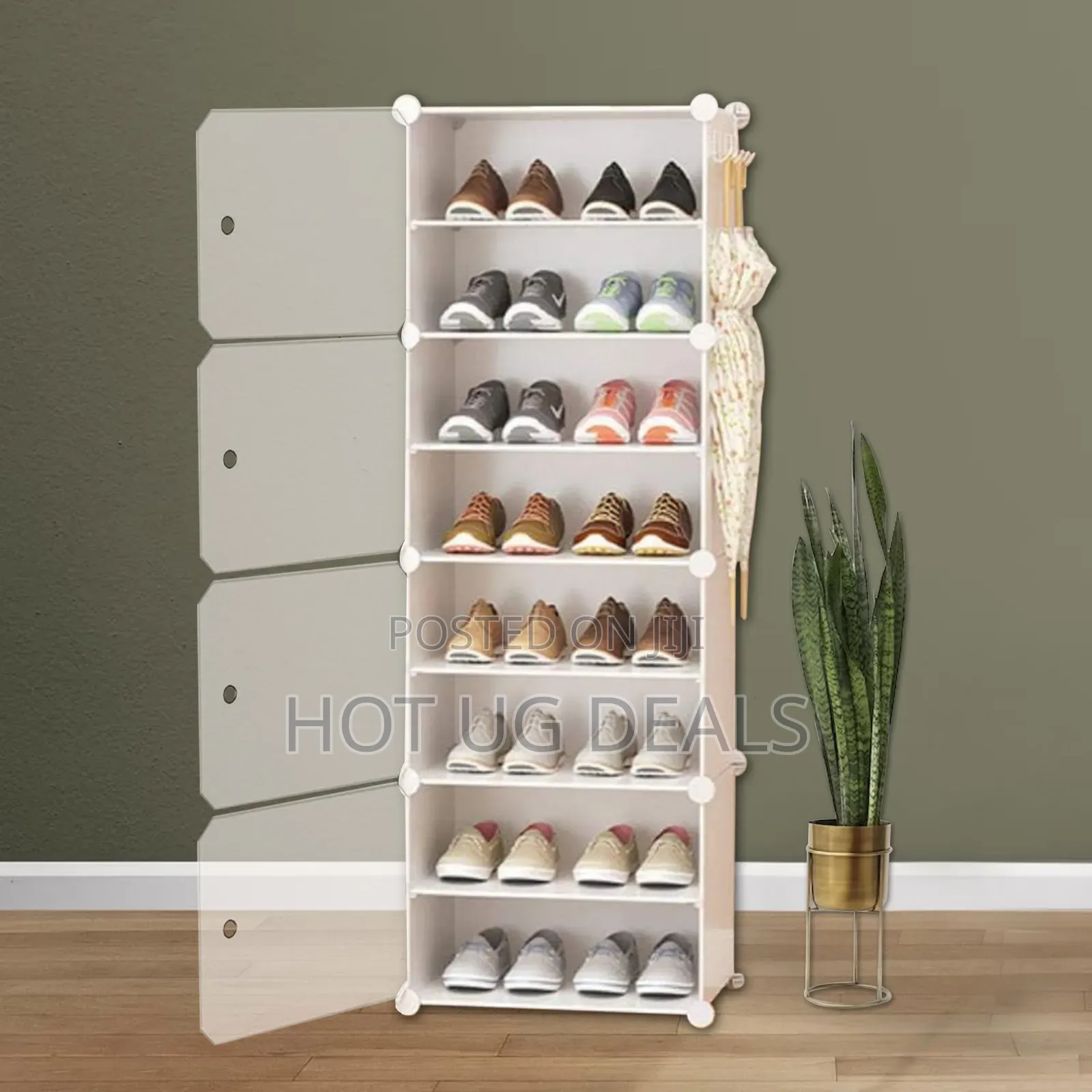 8 Layer Portable Shoe Rack With Dustproof Door Cover - White