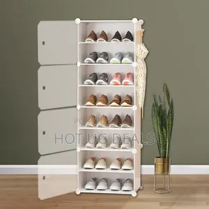 8 Layer Portable Shoe Rack With Dustproof Door Cover - White