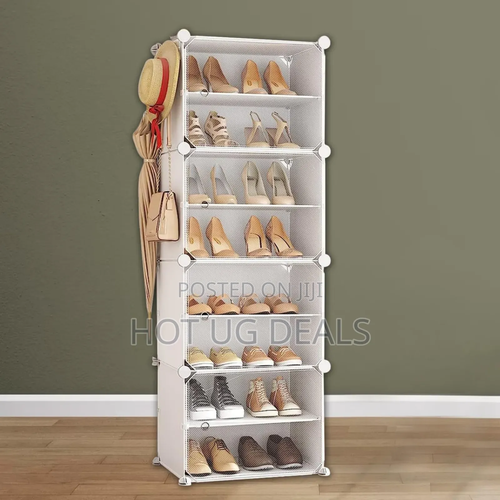 8 Layer Portable Shoe Rack With Dustproof Door Cover - White