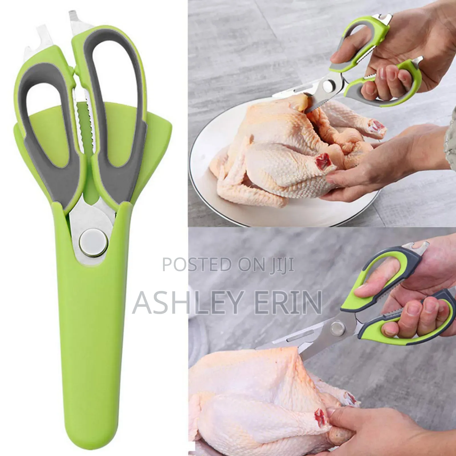 Heavy-Duty Multifunction Stainless Steel Kitchen Scissors Green
