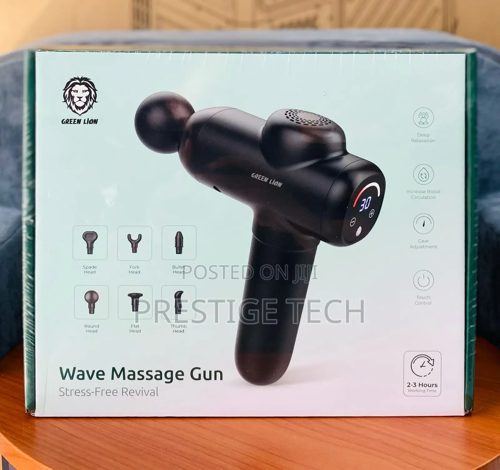 Green Lion Wave Massage Gun With 6 Massage Heads