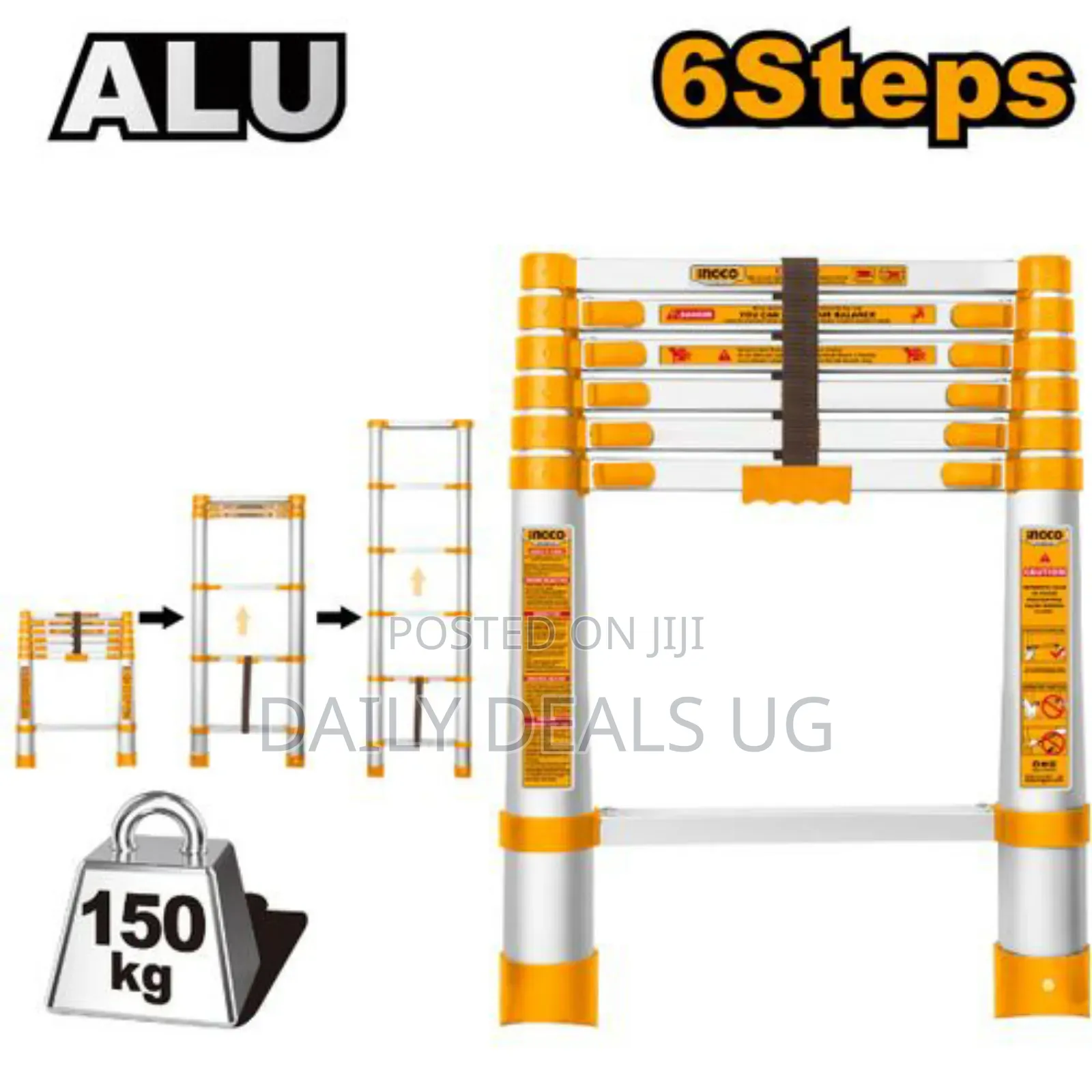 Ingco Hlad08061-Telescopic Ladder-Orange
