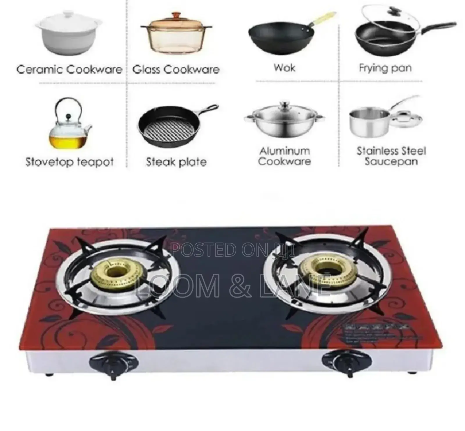 Pixel Double Burner Glass Gas Stove With Automatic Ignition