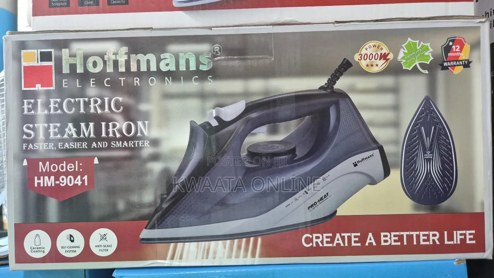 3000w Hoffmans Electric Steam Flat Iron With Ceramic Soleplate Hm-9041