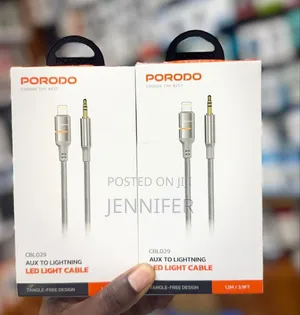 Porodo Aux To Lightning Head Led Light Cable, 1.2m Length