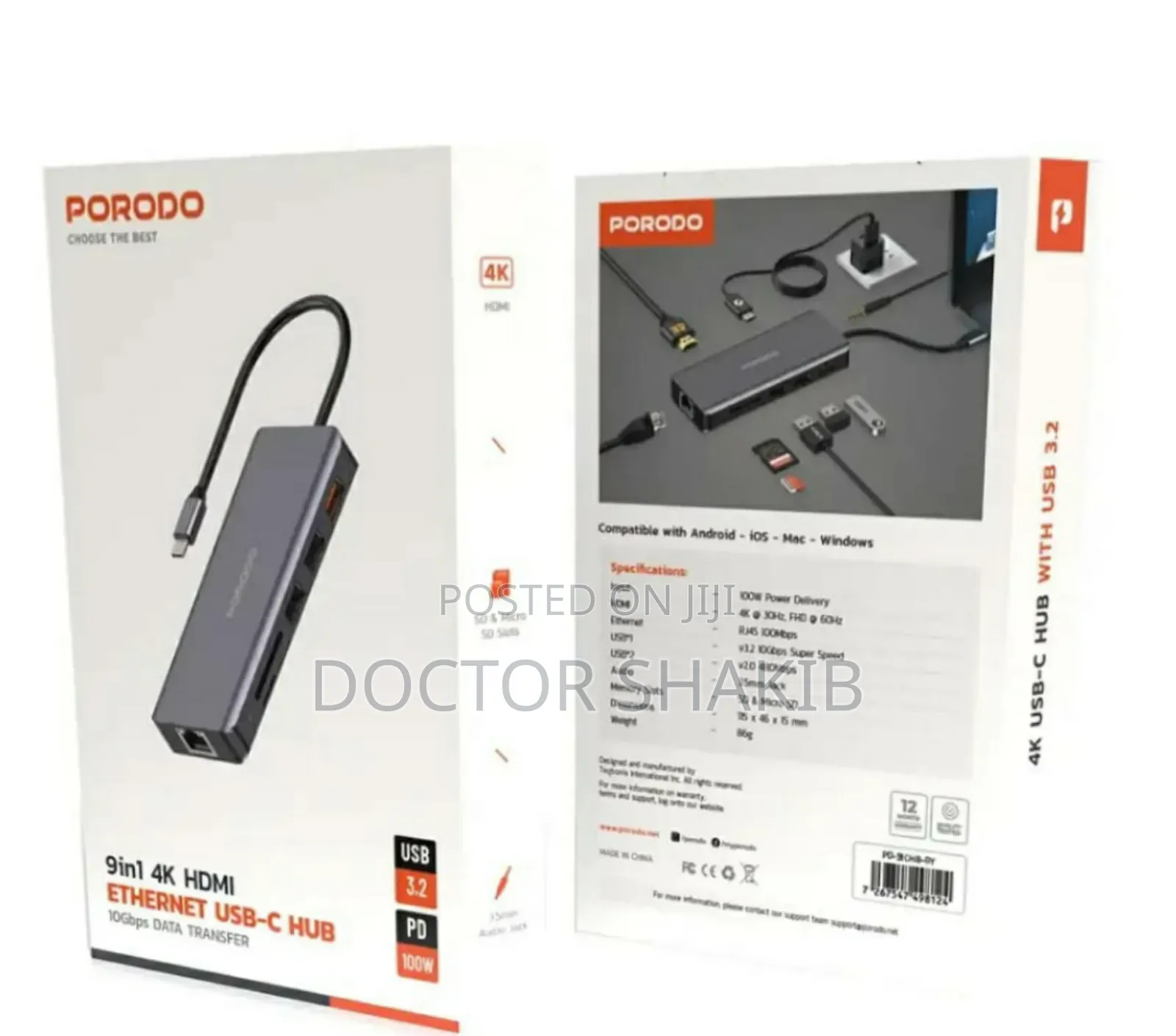 Porodo 9 in 1 Ethernet Usb -C Hub