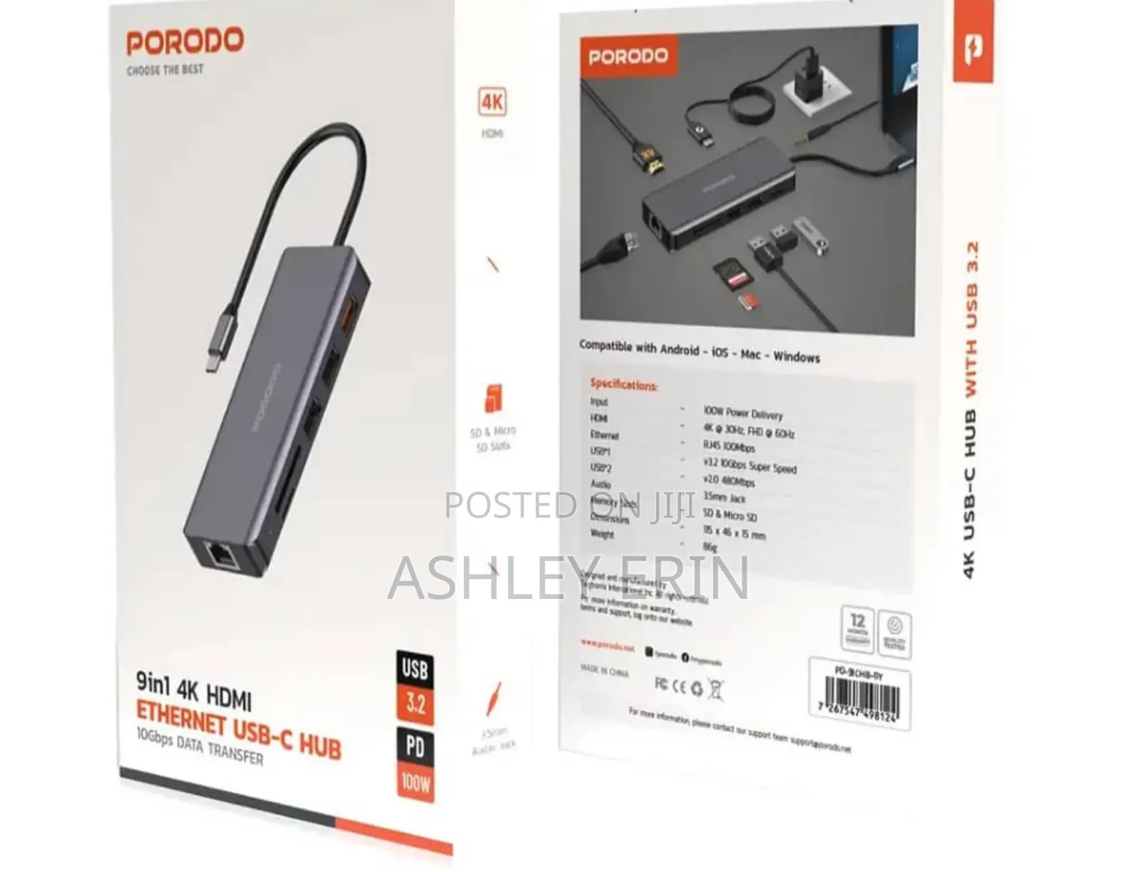 Porodo 9 in 1 Ethernet Usb -C Hub