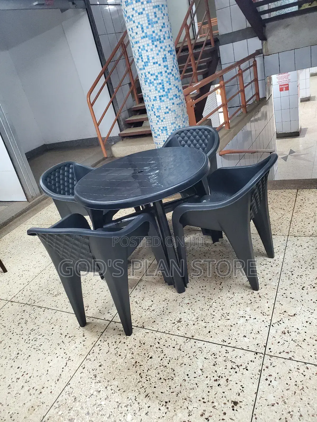 4 Plastic Chairs and Table Set Black Color