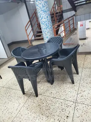 4 Plastic Chairs and Table Set Black Color
