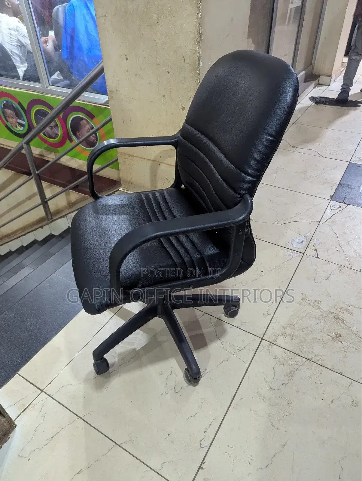 Leather Refurbished Short Back Chair, Adjustable