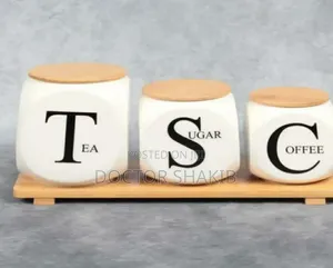 Unique Modern Ceramic Jar Set With a Bamboo Stand
