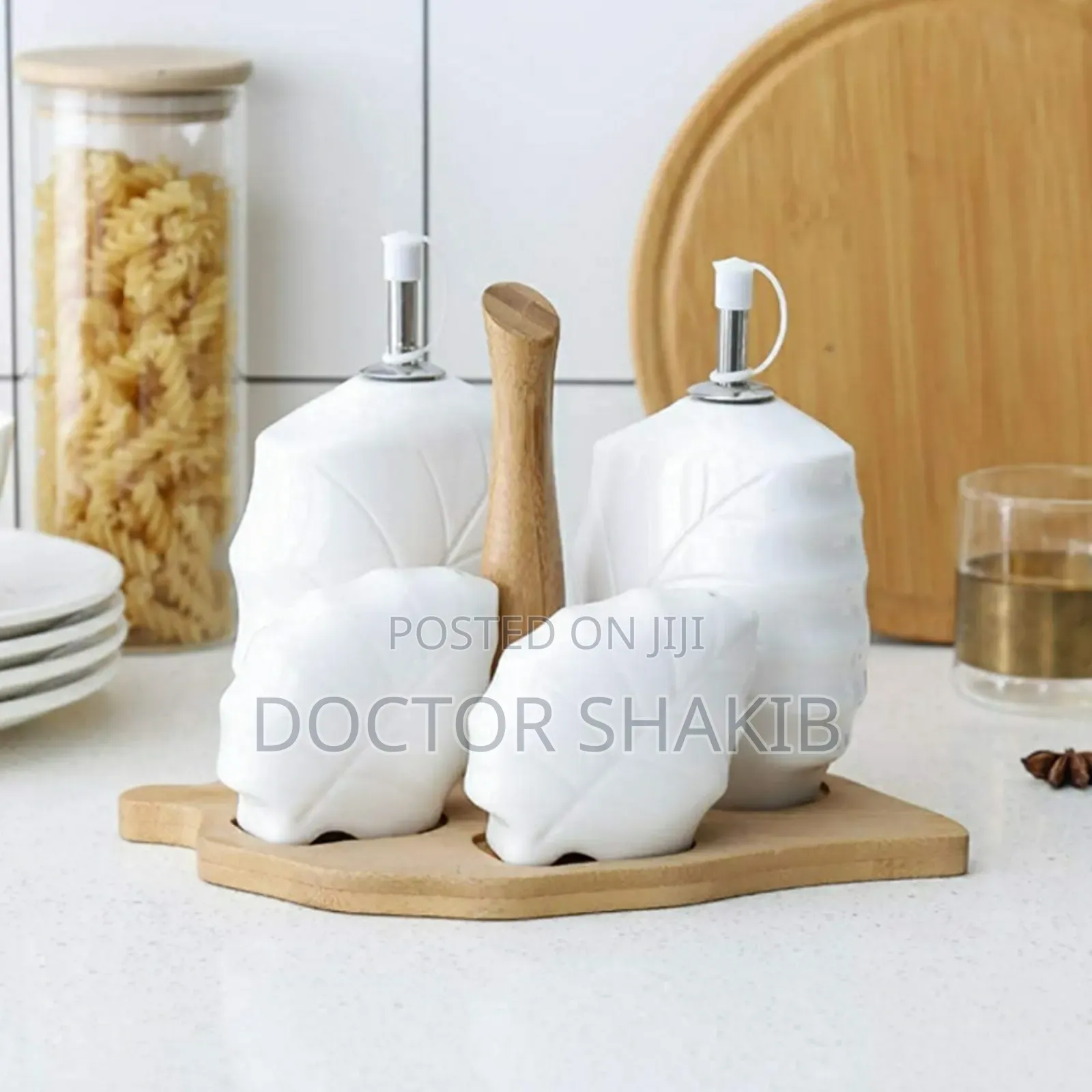 Unique Ceramic Bamboo White Kitchen Seal Seasoning Jar Set