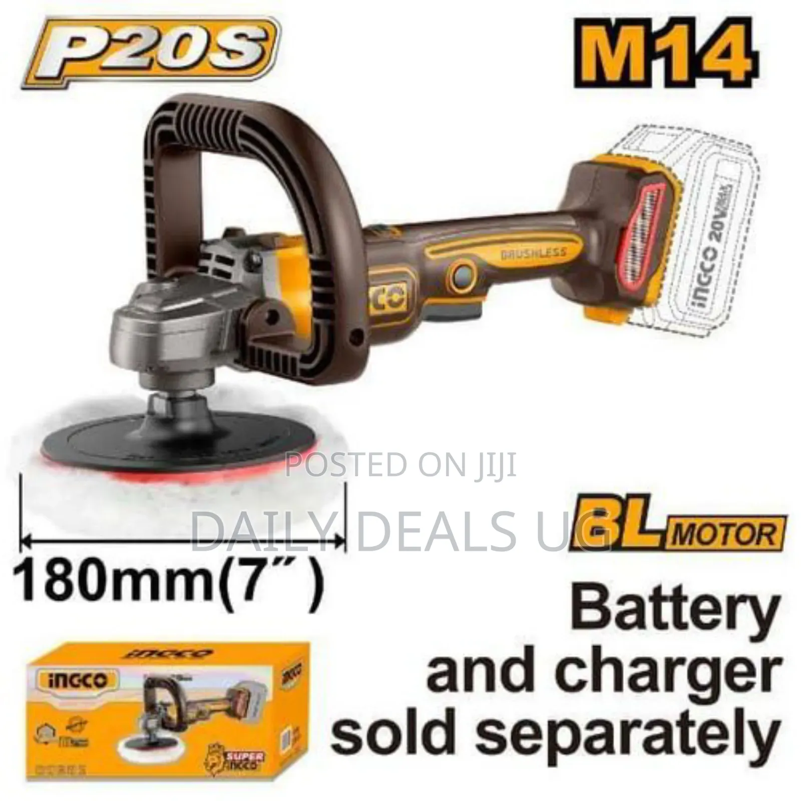 Ingco 20v M14 Lithium-Ion Polisher 180mm (Body Only) Cordless 3in1