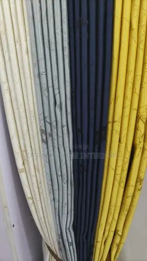 Cream,Light Grey,Navy Blue and Yellow Curtain